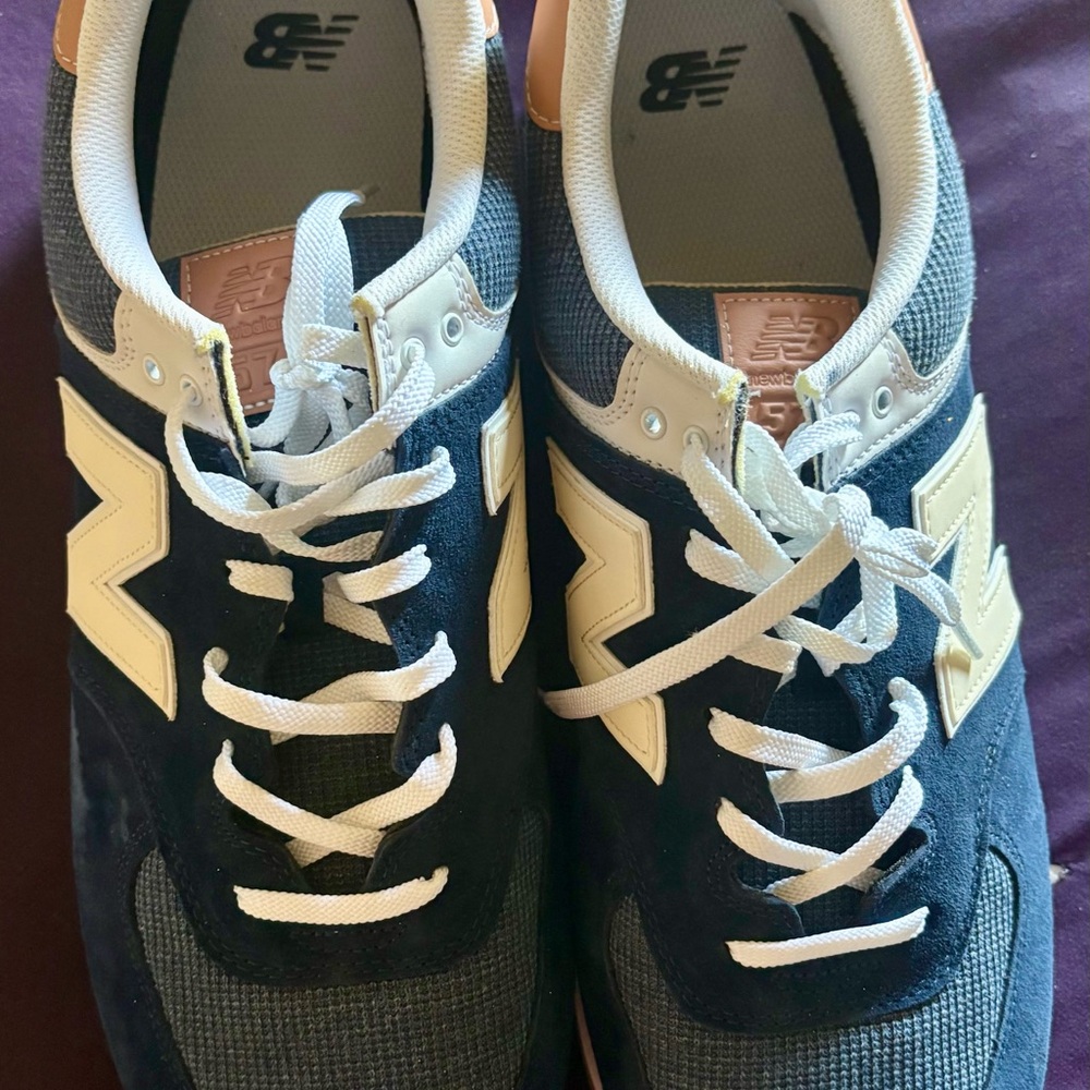 New Balance Men's Navy and Cream Sneakers